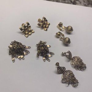 Lot Of 4 Gold Tone Costume Earrings Vintage Clip On Screw On Dangle Drop